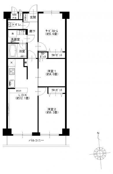 Floor plan. 2LDK + S (storeroom), Price 25,900,000 yen, Occupied area 60.48 sq m , Balcony area 5.4 sq m floor plan