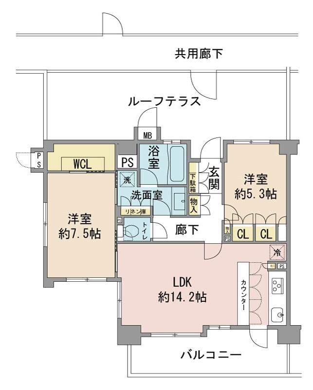 Floor plan. 2LDK, Price 36,800,000 yen, Occupied area 66.85 sq m , Balcony area 11.9 sq m floor plan