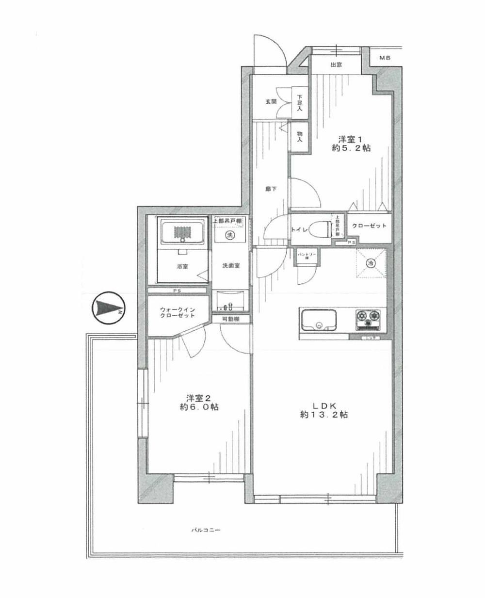 Floor plan. 2LDK, Price 25,800,000 yen, Occupied area 55.29 sq m , Balcony area 12.03 sq m