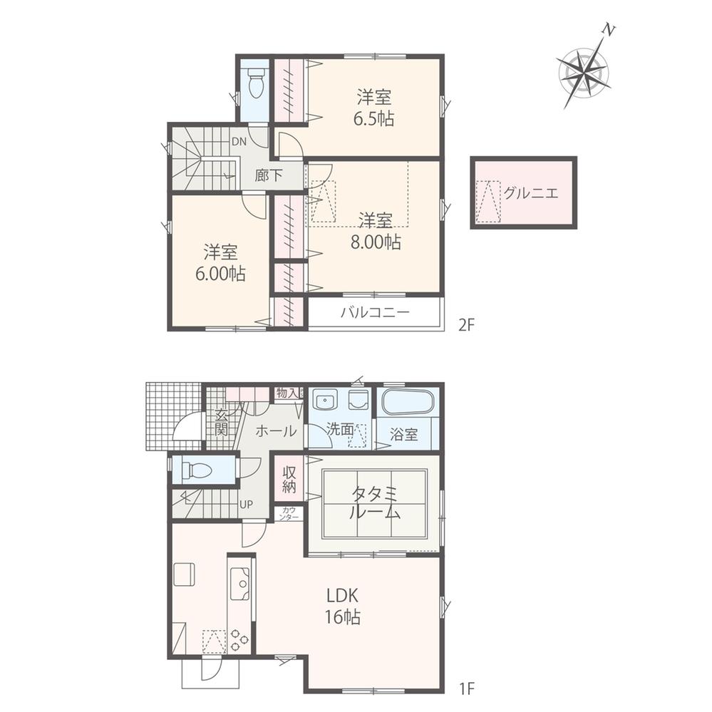 Floor plan. (1 Building), Price 38,800,000 yen, 4LDK, Land area 100.13 sq m , Building area 101.02 sq m