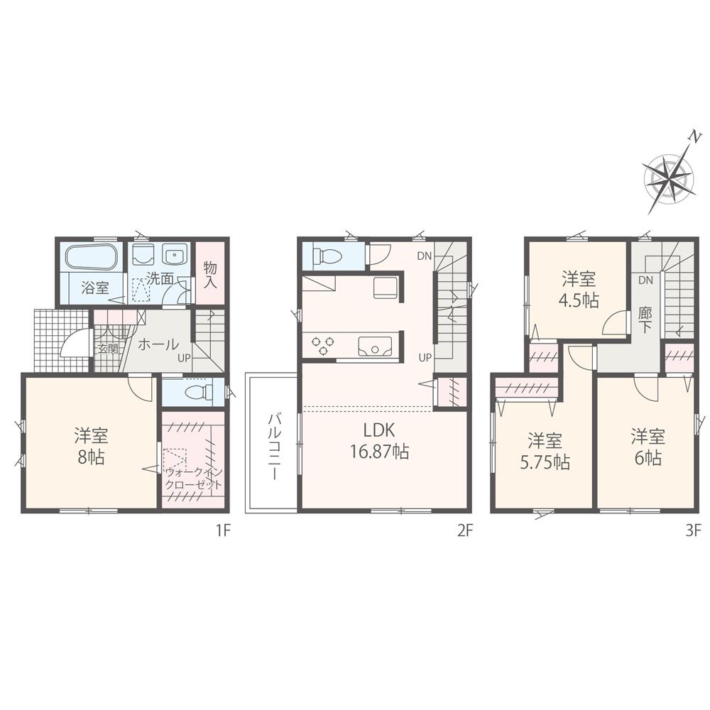Floor plan. (Building 2), Price 36,800,000 yen, 4LDK, Land area 85.41 sq m , Building area 104.33 sq m