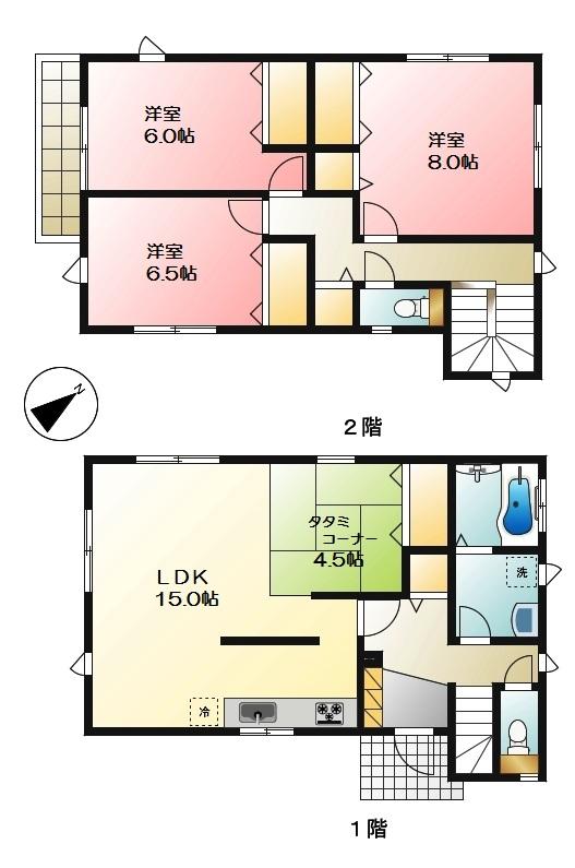 Floor plan. (3 Building), Price 46,800,000 yen, 4LDK, Land area 105.63 sq m , Building area 102.68 sq m