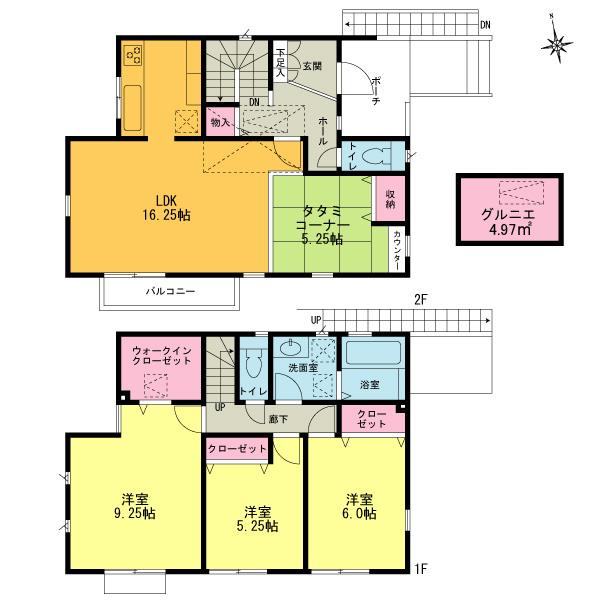 Floor plan. (Building 2), Price 61,800,000 yen, 3LDK, Land area 117.21 sq m , Building area 108.48 sq m