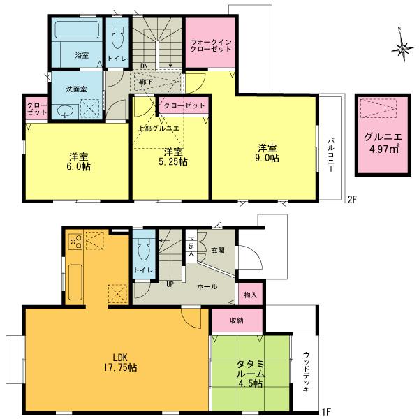 Floor plan. (3 Building), Price 62,800,000 yen, 4LDK, Land area 102.83 sq m , Building area 105.57 sq m