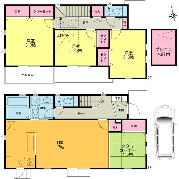Floor plan. (1 Building), Price 63,800,000 yen, 4LDK, Land area 101.77 sq m , Building area 102.26 sq m