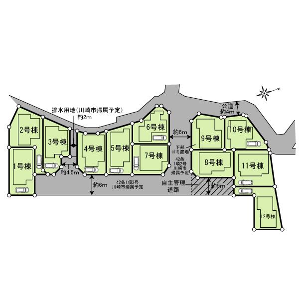 The entire compartment Figure. Kajigaya Station walk is 3 minutes of good location. 6m road of new development subdivision is per yang ・ Feeling of freedom is plenty. Come See the local.