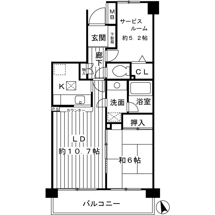 Floor plan. 1LDK + S (storeroom), Price 16,900,000 yen, Occupied area 56.44 sq m , Balcony area 9.6 sq m