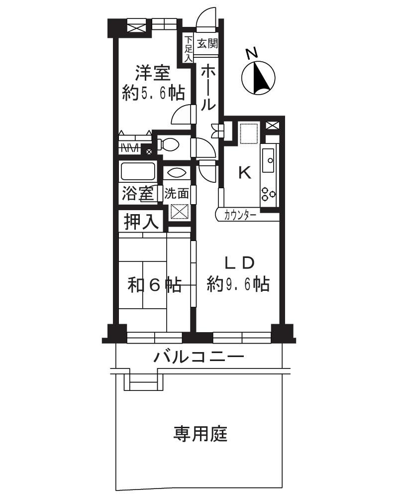 Floor plan. 2LDK, Price 21,400,000 yen, Occupied area 55.87 sq m , Balcony area 6.96 sq m