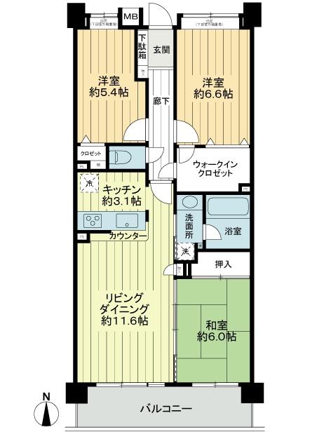 Floor plan. 3LDK, Price 44,900,000 yen, Occupied area 75.28 sq m , Balcony area 9 sq m