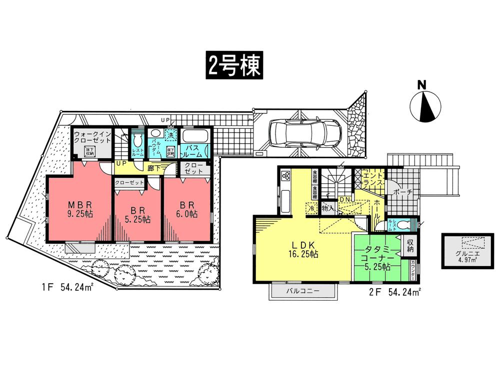 Floor plan. (Building 2), Price 61,800,000 yen, 3LDK, Land area 117.21 sq m , Building area 108.48 sq m