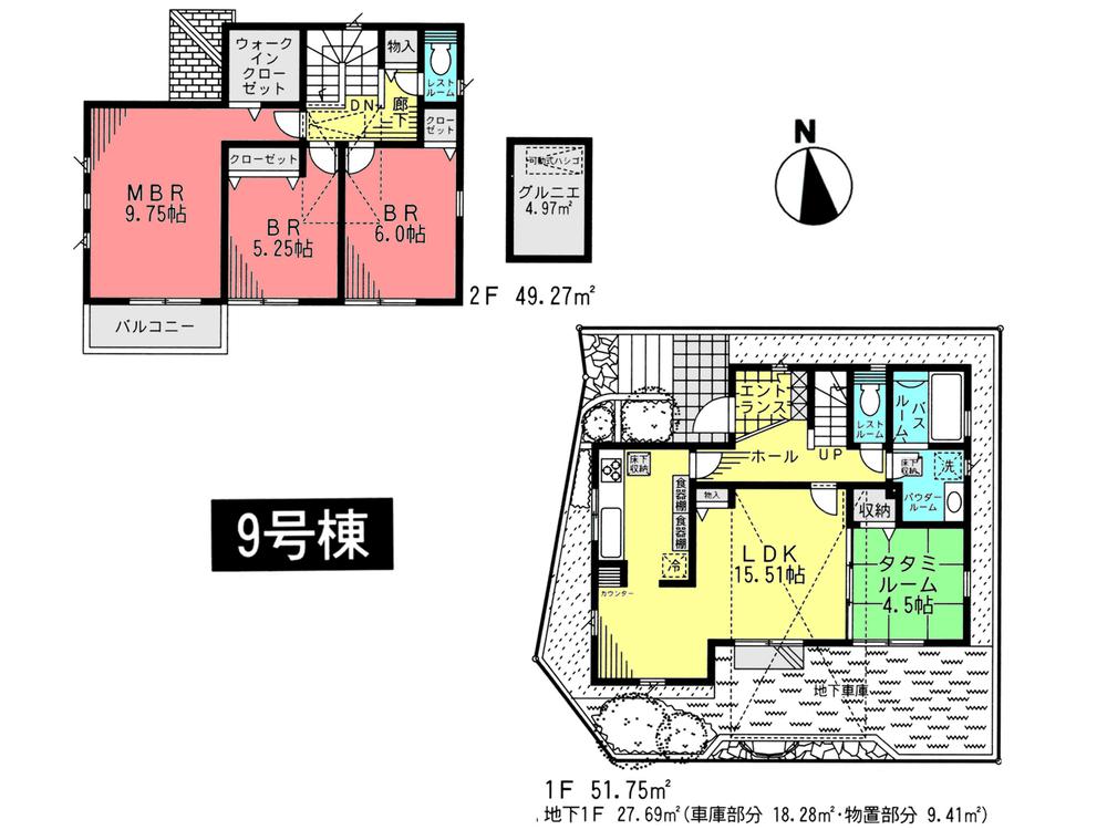 Floor plan. (9 Building), Price 66,800,000 yen, 3LDK, Land area 100.26 sq m , Building area 128.71 sq m