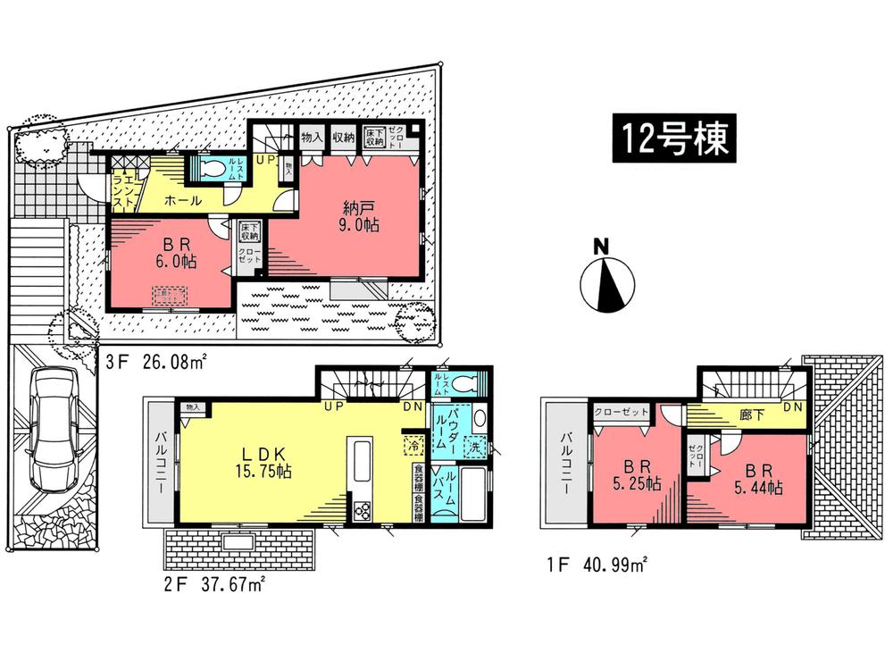 Floor plan. (12 Building), Price 60,800,000 yen, 3LDK+S, Land area 104.81 sq m , Building area 104.74 sq m