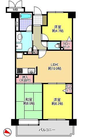 Floor plan. 3LDK, Price 23 million yen, Occupied area 59.73 sq m , Balcony area 8.51 sq m