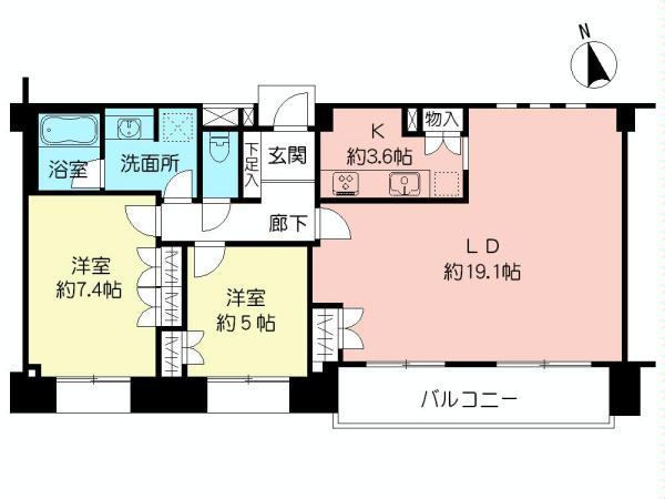 Floor plan. 2LDK, Price 29,800,000 yen, Occupied area 75.01 sq m , Balcony area 7.72 sq m