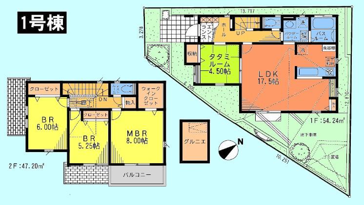 Floor plan. (1 Building), Price 46,800,000 yen, 4LDK, Land area 112.15 sq m , Building area 119.72 sq m