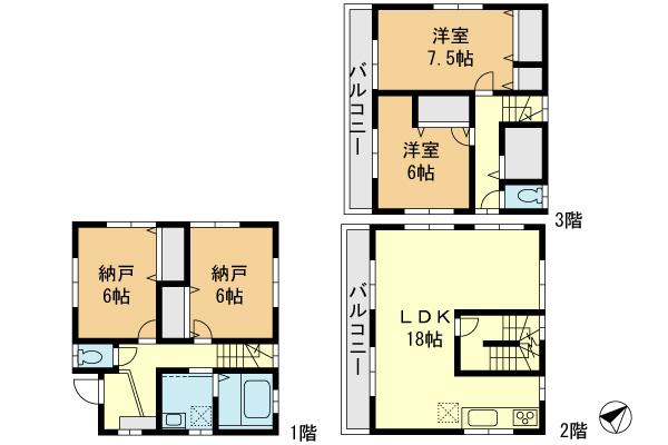 Floor plan. 49,800,000 yen, 2LDK + 2S (storeroom), Land area 91.71 sq m , Building area 106.11 sq m