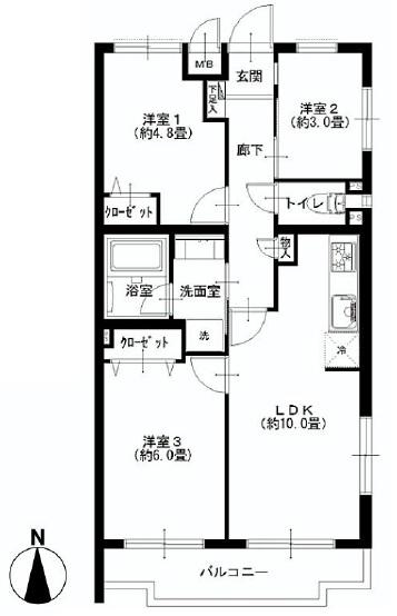 Floor plan. 3LDK, Price 25,900,000 yen, Occupied area 55.04 sq m , Mato of balcony area 6 sq m all room Western-style