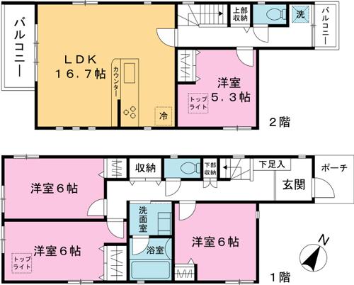 Floor plan. 49,900,000 yen, 2LDK + 2S (storeroom), Land area 92.93 sq m , Building area 99.82 sq m LDK16.7 Pledge Two-story