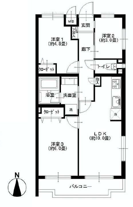 Floor plan. 3LDK, Price 25,900,000 yen, Occupied area 55.04 sq m , Balcony area 6 sq m 4 floor southeast angle room, Furnished apartment