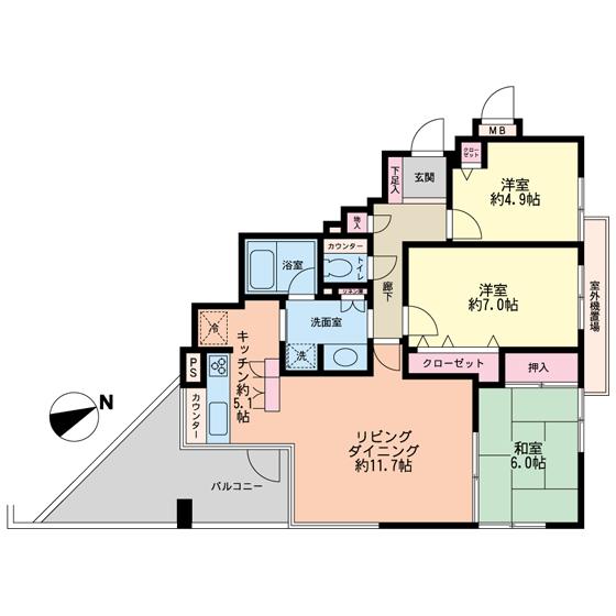Floor plan. 3LDK, Price 37,800,000 yen, Occupied area 77.92 sq m , Spacious 3LDK with a balcony area 12.91 sq m feeling of freedom