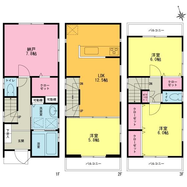 Floor plan. 31,458,000 yen, 3LDK+S, Land area 71.95 sq m , Building area 93.15 sq m