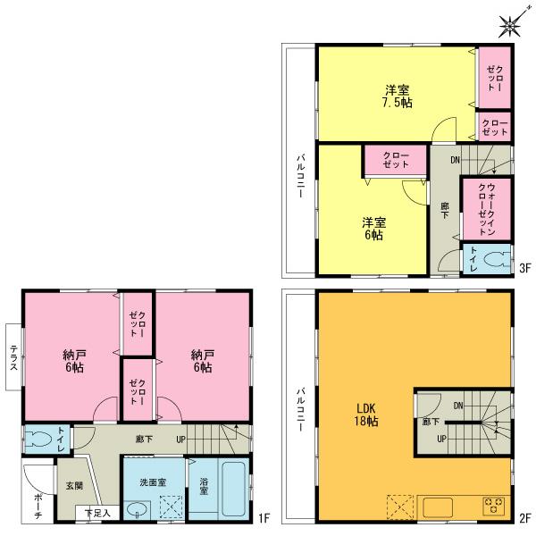 Floor plan. (Building 2), Price 49,800,000 yen, 4LDK, Land area 91.17 sq m , Building area 106.11 sq m