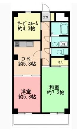 Floor plan. 2DK+S, Price 14.8 million yen, Occupied area 53.46 sq m , Balcony area 5.4 sq m
