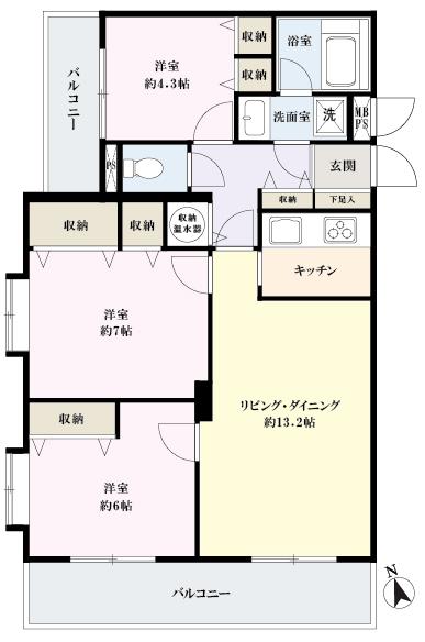 Floor plan. 3LDK, Price 22,800,000 yen, Occupied area 69.62 sq m , Balcony area 12.91 sq m All rooms are Western-style. Storage is abundant. Reform also Please consult.
