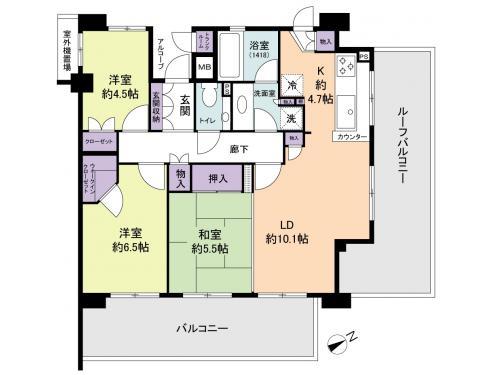 Floor plan. 3LDK, Price 30,800,000 yen, Occupied area 73.77 sq m , Balcony area 15.1 sq m