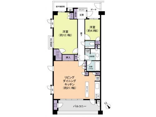 Floor plan. 2LDK, Price 33,300,000 yen, Occupied area 87.21 sq m , Balcony area 12.79 sq m