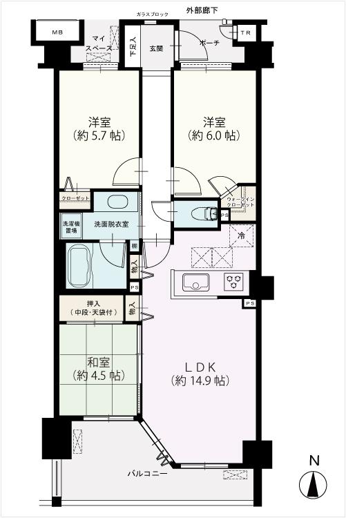 Floor plan. 3LDK, Price 34,800,000 yen, Footprint 70.9 sq m , Balcony area 10.08 sq m floor plan