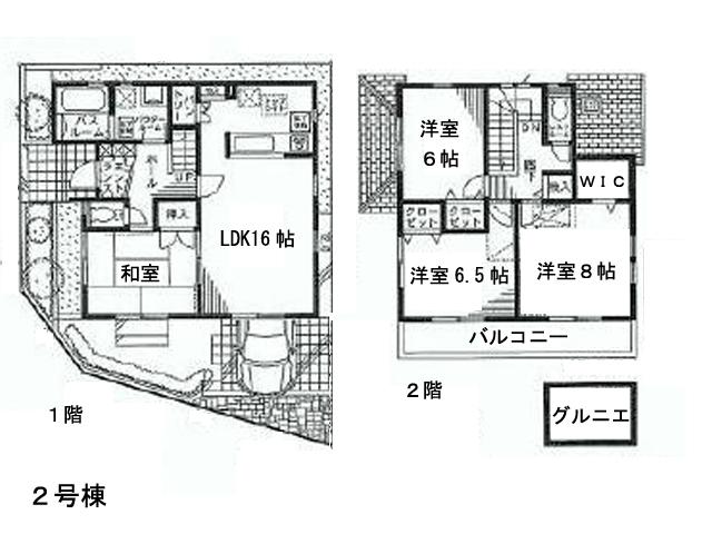 Floor plan. (Building 2), Price 40,800,000 yen, 4LDK, Land area 101.83 sq m , Building area 121.09 sq m