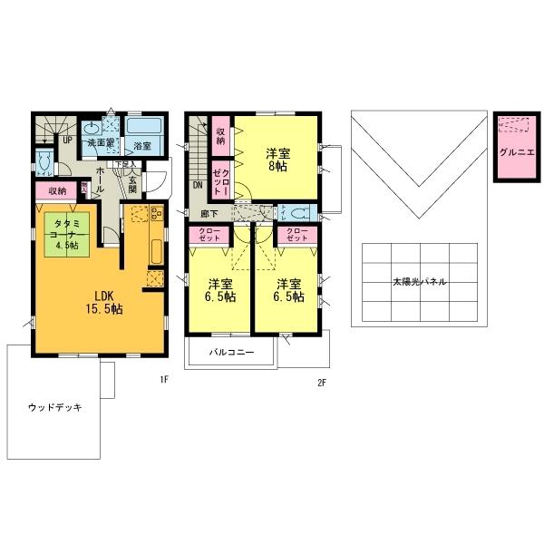 Floor plan. LDK15.5 Pledge + Tatami Corner 4.5 Pledge Master Bedroom 8 pledge