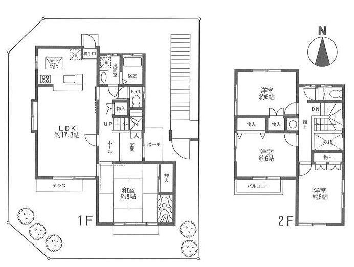 Floor plan. 47,800,000 yen, 4LDK, Land area 155.81 sq m , And 0.00 bright garden in the building area 124.7 sq m south, It is the LDK and a Japanese-style room with 8 pledge of leeway stuck to daylight. First floor entrance of the atrium is open preeminent. 