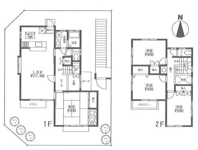 Floor plan. 47,800,000 yen, 4LDK, Land area 155.81 sq m , And 0.00 bright garden in the building area 124.7 sq m south, It is the LDK and a Japanese-style room with 8 pledge of leeway stuck to daylight. First floor entrance of the atrium is open preeminent.