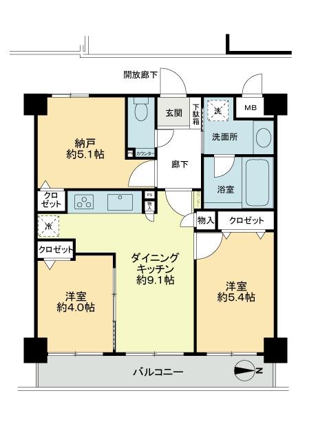 Floor plan. 2DK + S (storeroom), Price 18,800,000 yen, Occupied area 54.67 sq m , Balcony area 7.81 sq m floor plan