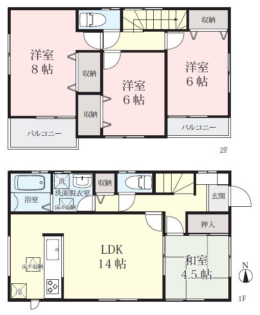 Floor plan. 34,800,000 yen, 4LDK, Land area 124.2 sq m , Building area 94.39 sq m is lighting a lot of floor plans of all the living room facing south