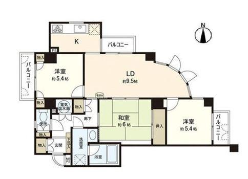 Floor plan. 3LDK, Price 24,800,000 yen, Occupied area 72.31 sq m , Balcony area 7.35 sq m three direction room!