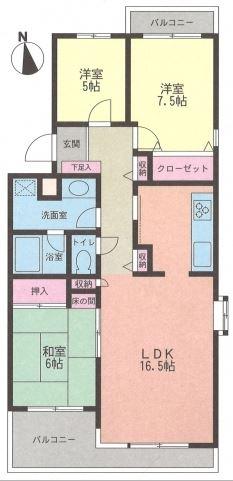 Floor plan. 3LDK, Price 21,800,000 yen, Occupied area 66.76 sq m , Balcony area 10.74 sq m per yang is good southeast angle room