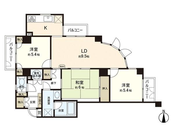 Floor plan. 3LDK, Price 24,800,000 yen, Occupied area 72.31 sq m , Balcony area 7.35 sq m