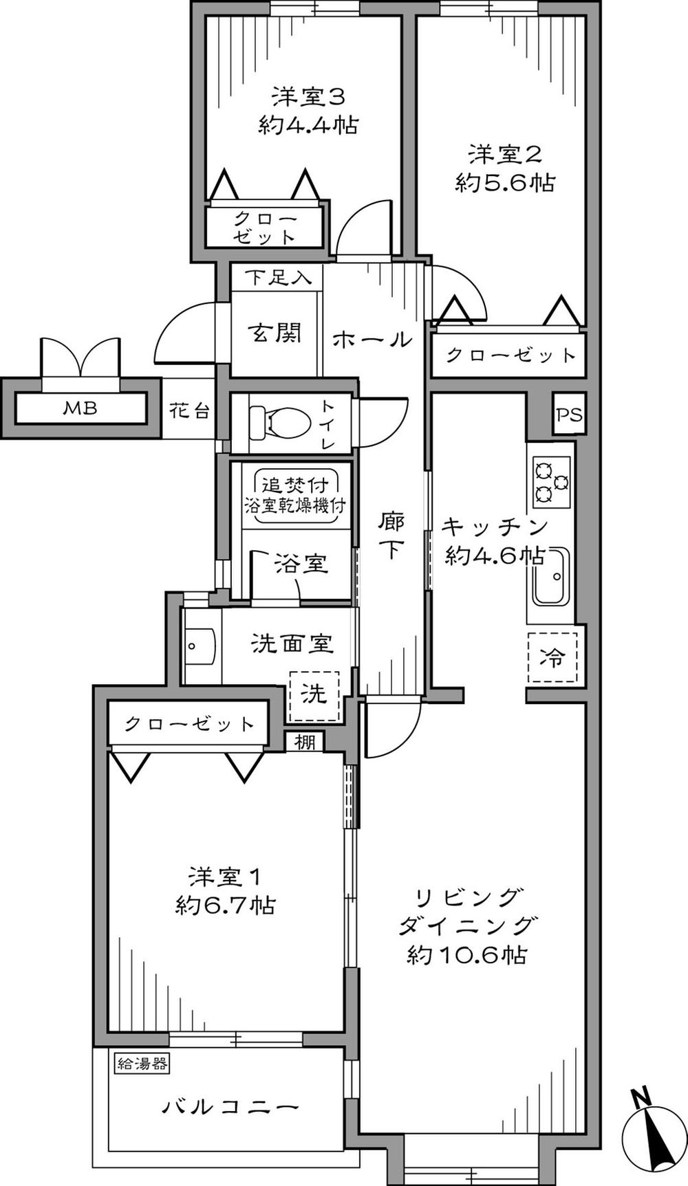 Floor plan. 3LDK, Price 25,800,000 yen, Occupied area 71.92 sq m , Balcony area 4.5 sq m