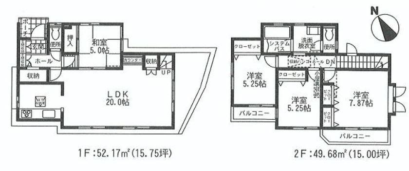 Floor plan. (1 Building), Price 39,800,000 yen, 4LDK, Land area 128.42 sq m , Building area 101.85 sq m