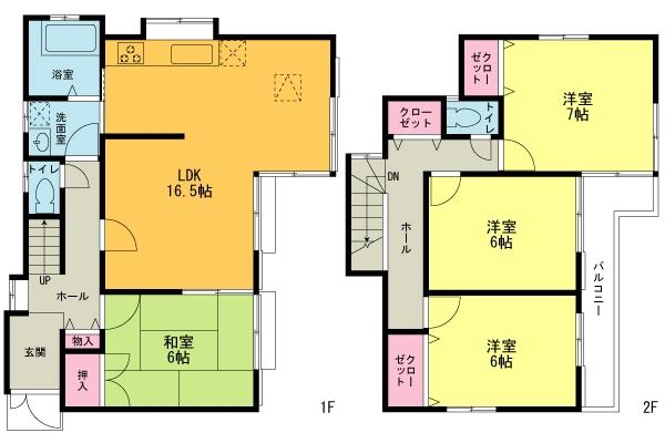 Floor plan. 34,900,000 yen, 4LDK, Land area 169.14 sq m , Building area 99.15 sq m Zenshitsuminami direction, Floor plan of 6 quires more leeway