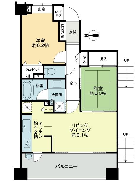 Floor plan. 2LDK, Price 26,300,000 yen, Occupied area 56.01 sq m , Balcony area 11.86 sq m