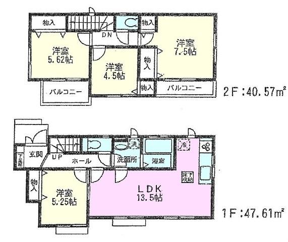 Floor plan. (D Building), Price 33,800,000 yen, 4LDK, Land area 125.19 sq m , Building area 88.18 sq m