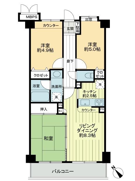 Floor plan. 3LDK, Price 19.9 million yen, Occupied area 60.42 sq m , Balcony area 6.84 sq m