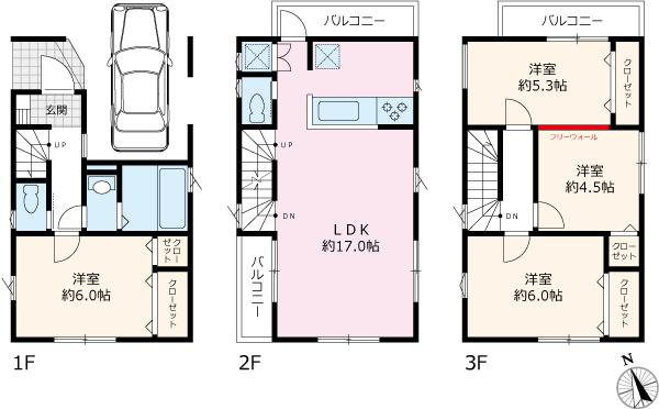 Floor plan. 34,800,000 yen, 4LDK, Land area 59.08 sq m , Building area 107.85 sq m 1 Building floor plan