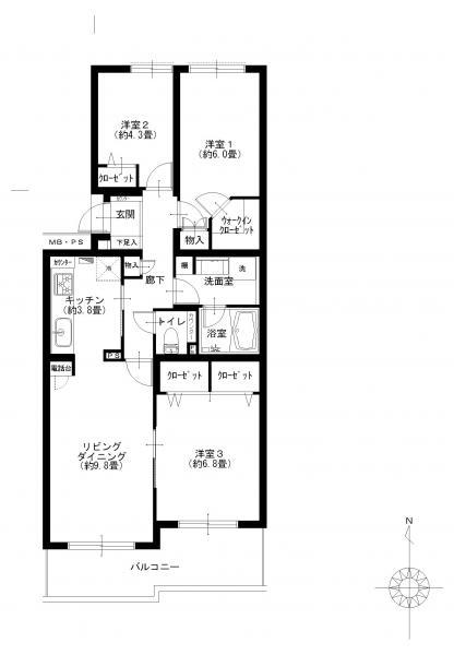 Floor plan. 3LDK, Price 26,900,000 yen, Footprint 72.5 sq m , Balcony area 10.05 sq m