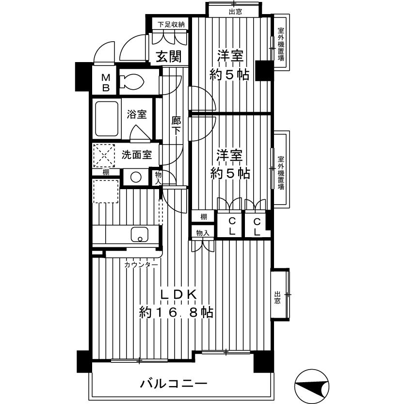 Floor plan. 2LDK, Price 25,900,000 yen, Occupied area 60.65 sq m , Balcony area 7.86 sq m