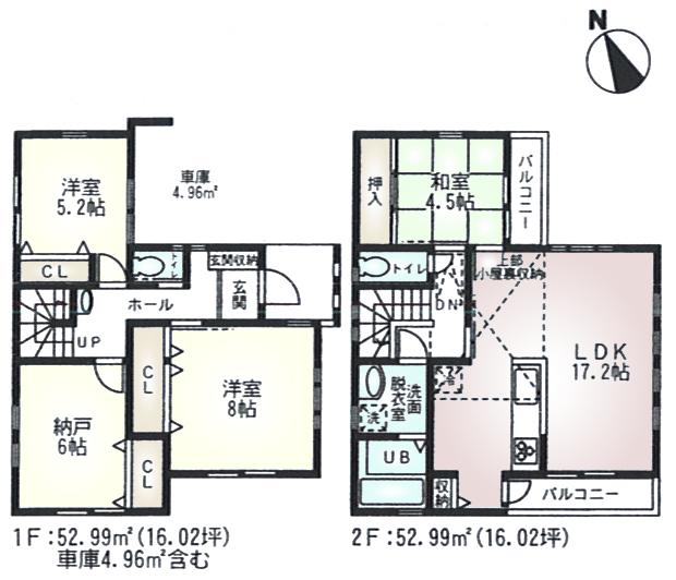 Floor plan. (6 Building), Price 40,800,000 yen, 4LDK, Land area 89.95 sq m , Building area 105.98 sq m